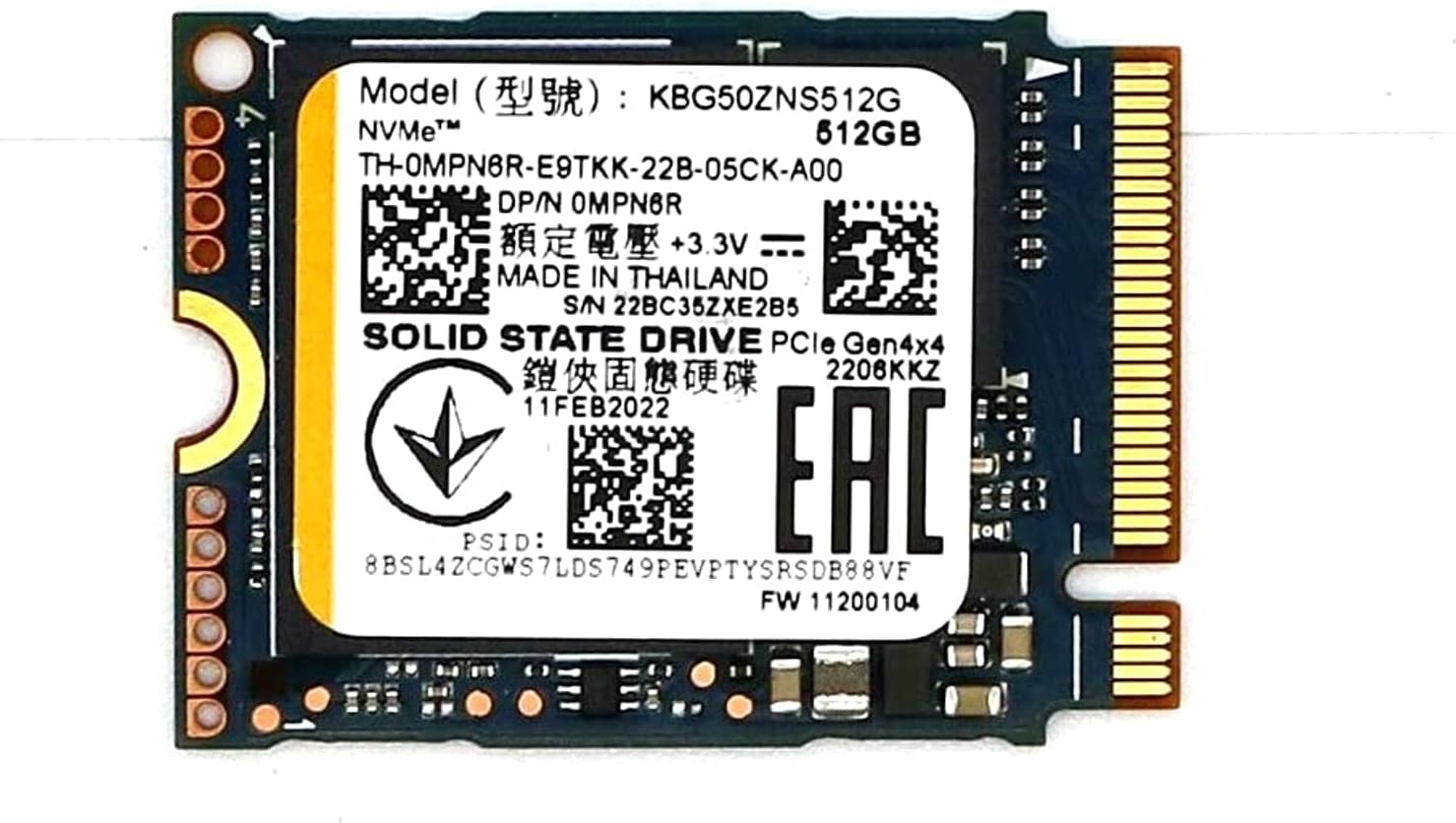 Kioxia BG5 512GB 2230 M.2 NVMe PCIe4.0x4